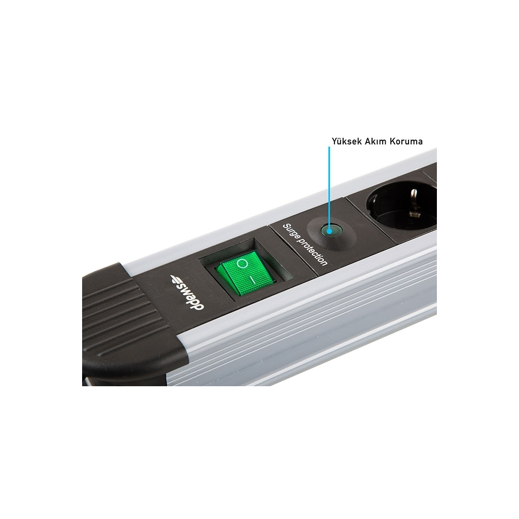 S-LINK Swapp SPGKS03, 3 Soket, Akım Korumalı Priz, 1.5Mt Kablo, 900 Joule (Gri) %100 Bakır - S-Link - görsel 4