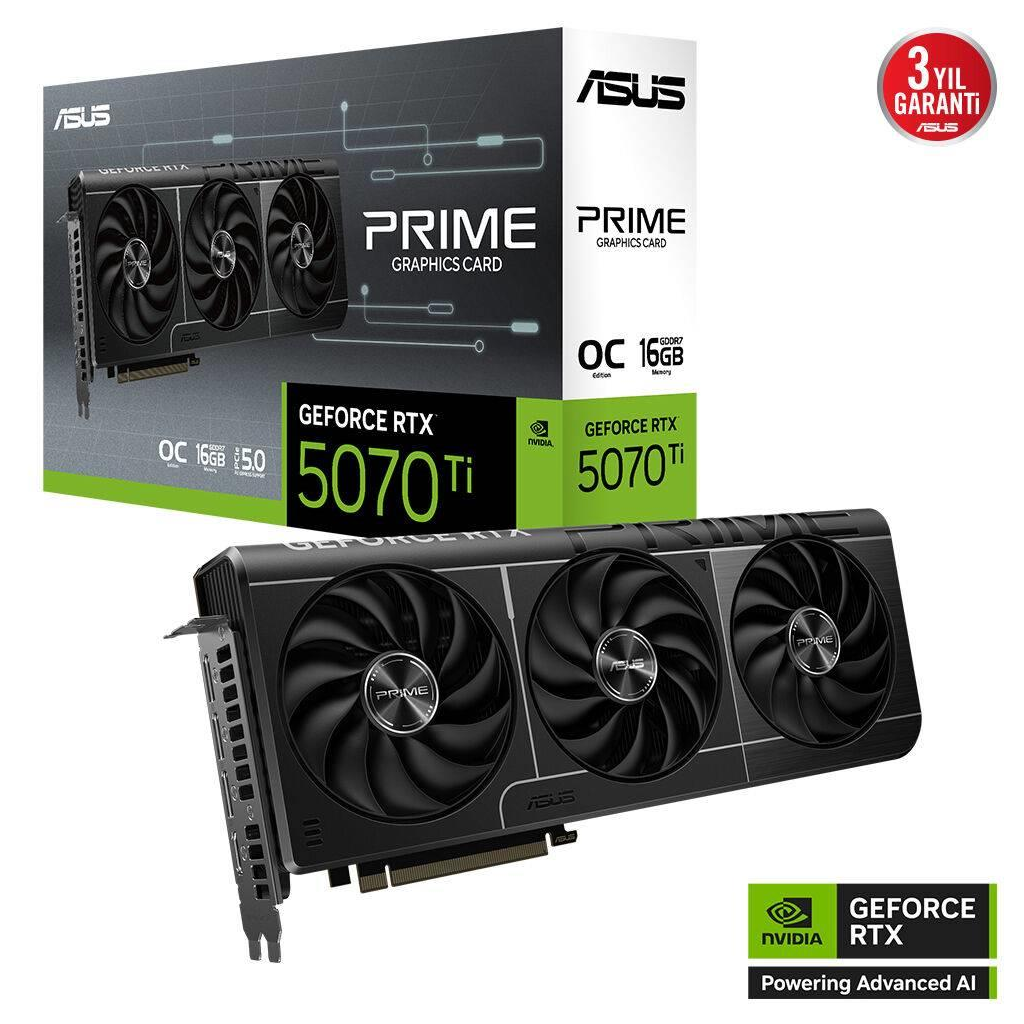ASUS PRIME-RTX5070TI-O16G, 16Gb, 256Bit, GDDR7, 1xHDMI, 3xDP GAMING Ekran Kartı - Asus