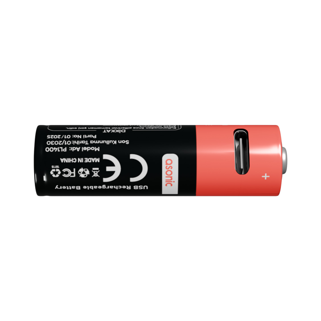 ASONIC PL1400, AA, Şarjlı Pil, 1.5Volt, 1400mAh/2600mwh, Type-C ile Kolay Şarj,  2 li Paket (USB To Type-C Kablo Hediye) - Asonic - görsel 4