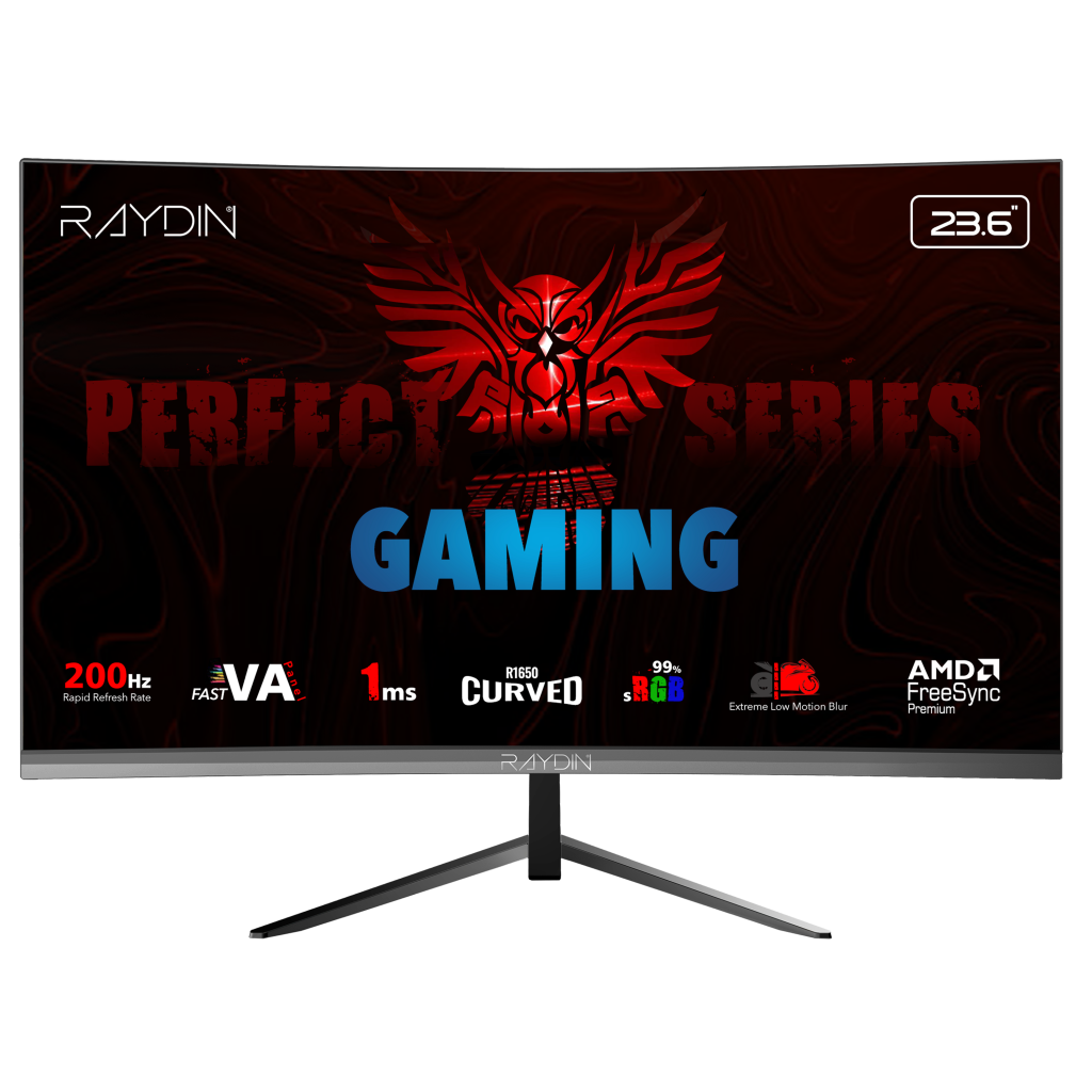 RAYDIN MM24RFA-200HZ, 23.6", 1ms, 200Hz, Full HD, 300 nits, HDMI, DP, Hoparlör, VA LED, R1650 Curved, Frameless, FreeSync Gaming Monitör - RAYDIN